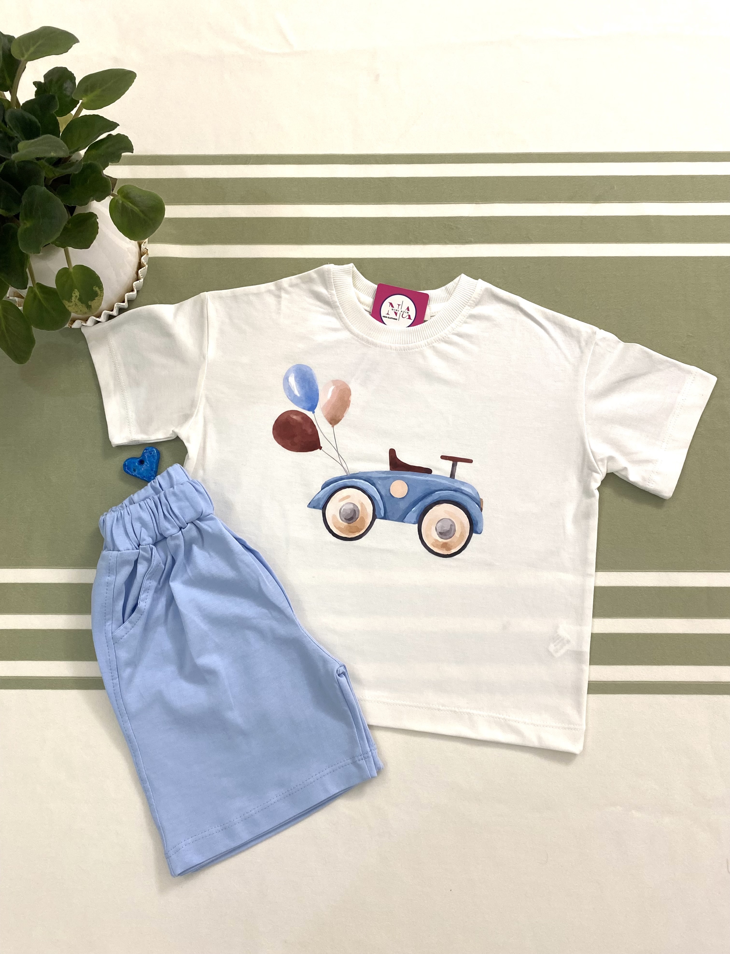 بلوز و شلوارک  مدل car یک استایل اسپرت و تابستانی پسرانه برند درجه یک ایرانی